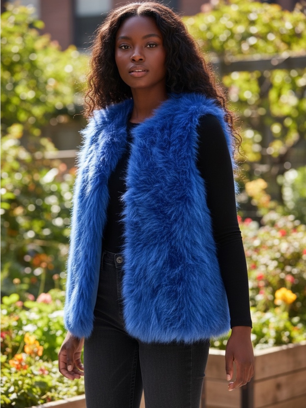 SI STYLE DOT COM Royal Blue Faux Fur Vest